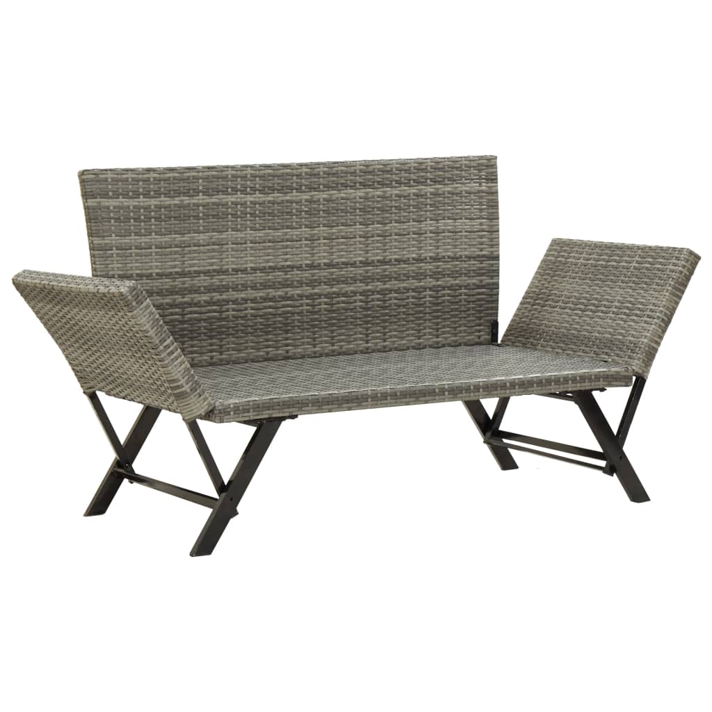 Grey Poly Rattan Garden Bench with Cushions - 176 cm Stylish Seating