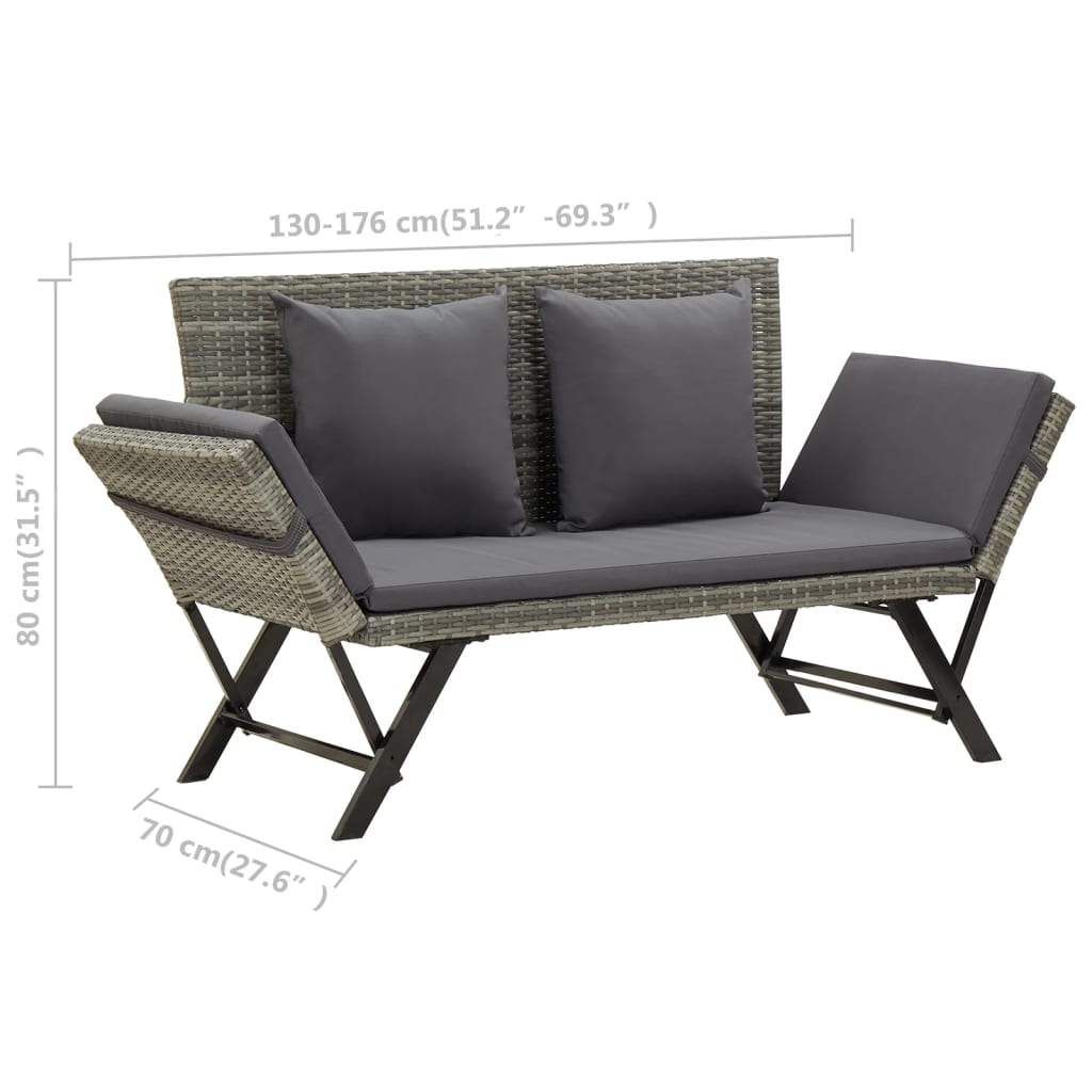 Grey Poly Rattan Garden Bench with Cushions - 176 cm Stylish Seating