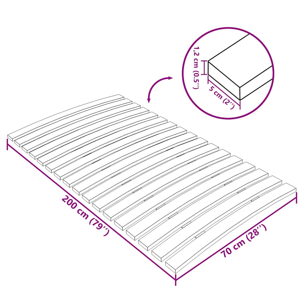 Slatted Bed Base with 17 Slats 70x200 cm