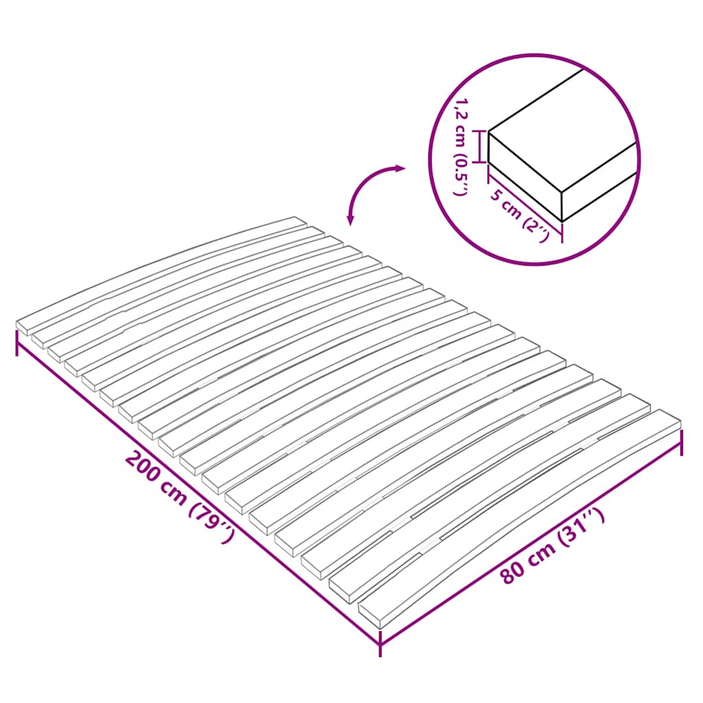 Wooden Slatted Bed Base 80x200cm - 17 Durable Slats for Support