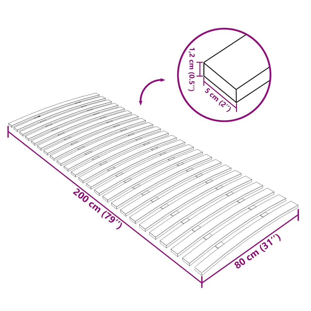 Sturdy Pine Wood Slatted Bed Base 80x200 cm - 24 Slats Support