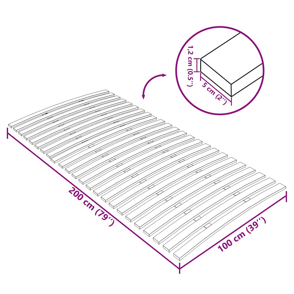 Durable Wood Slatted Bed Base, 24 Slats - 100x200 cm, Natural Finish