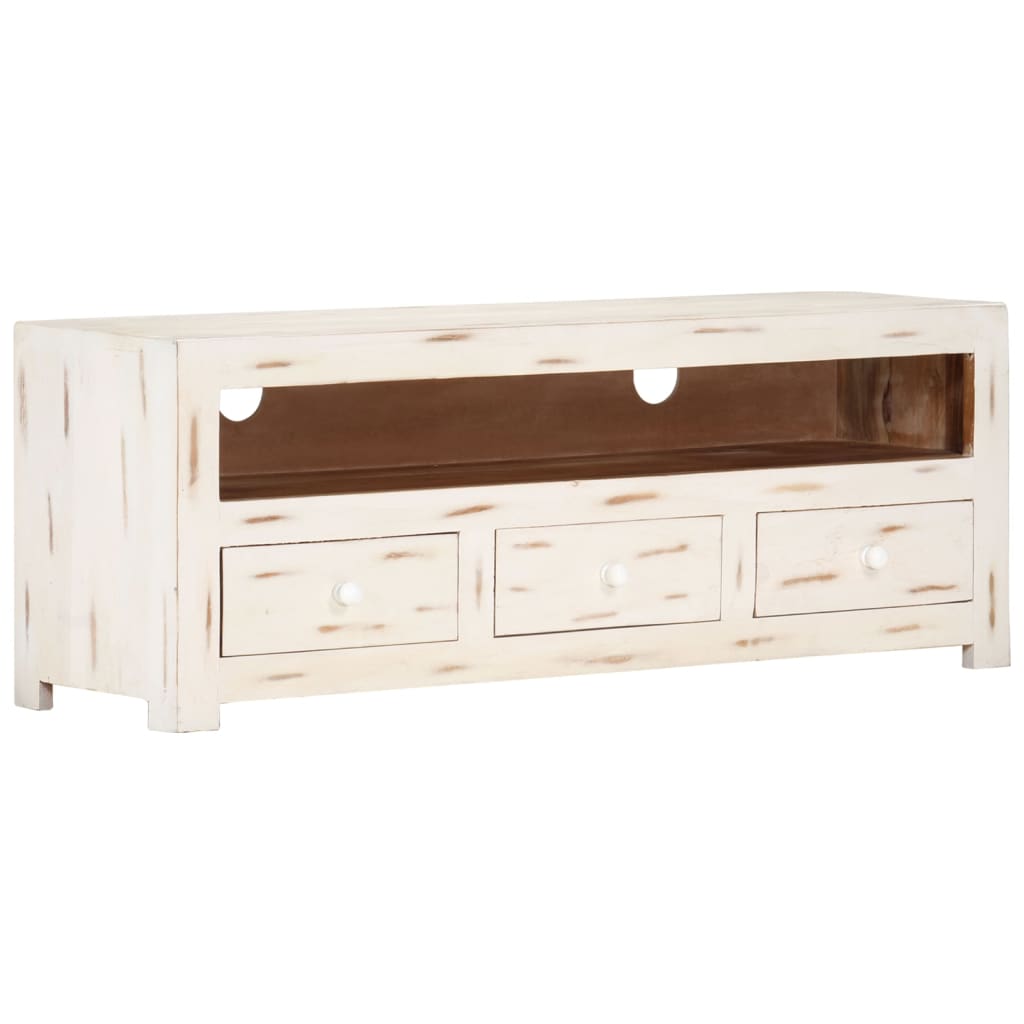 TV Cabinet Solid Wood Acacia 110x30x40 cm White