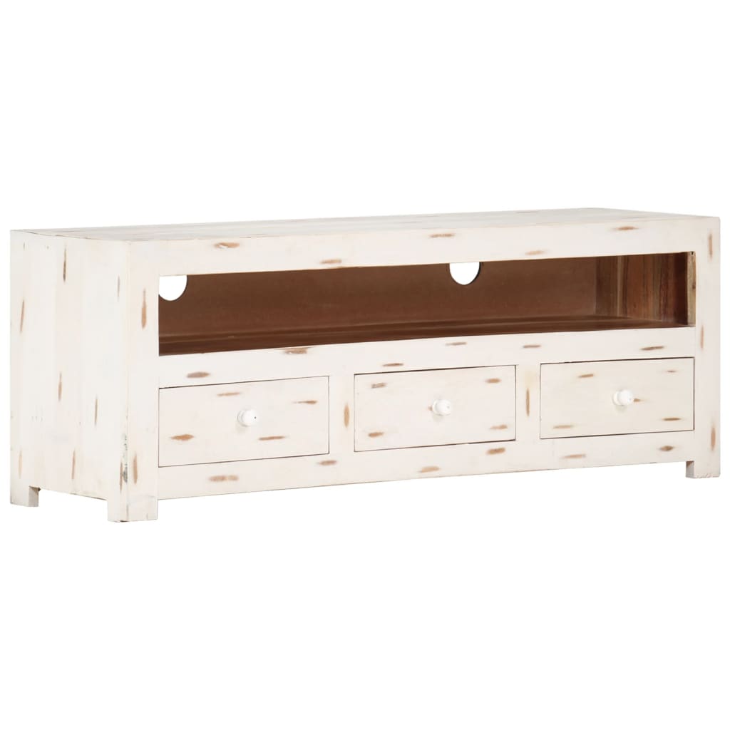 TV Cabinet Solid Wood Acacia 110x30x40 cm White