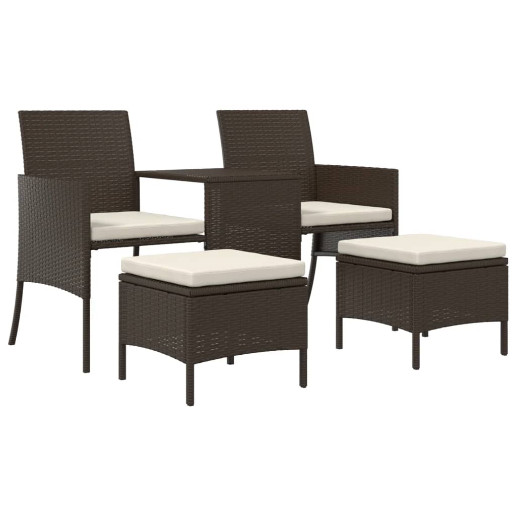 Brown Poly Rattan Garden Sofa Set - 2-Seater with Table & Stools