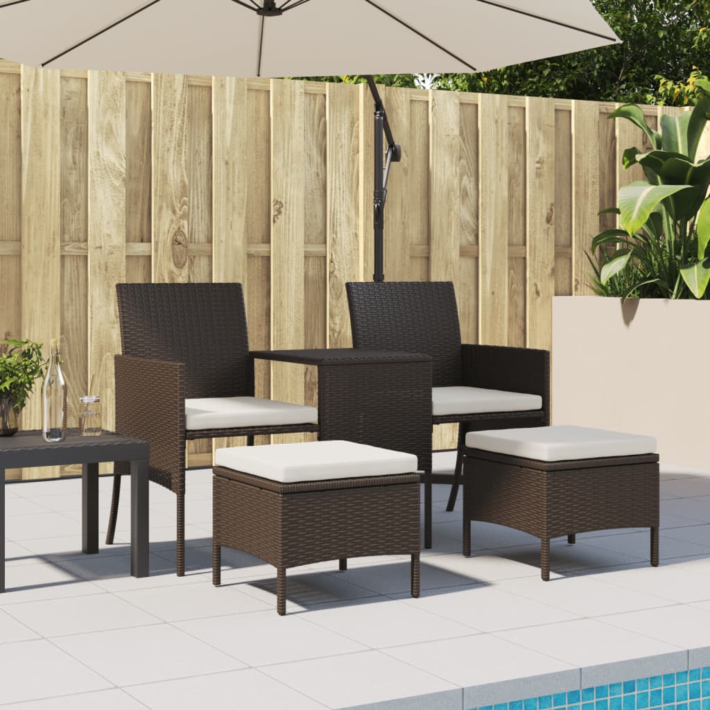 Brown Poly Rattan Garden Sofa Set - 2-Seater with Table & Stools