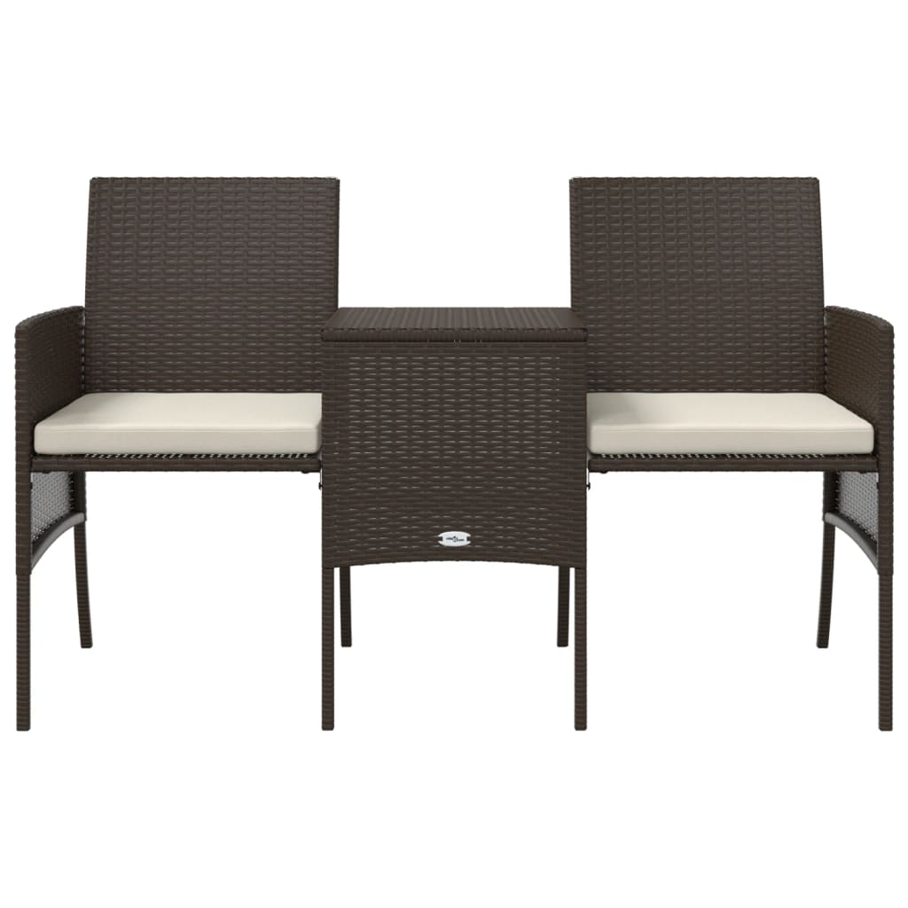 Brown Poly Rattan Garden Sofa Set - 2-Seater with Table & Stools