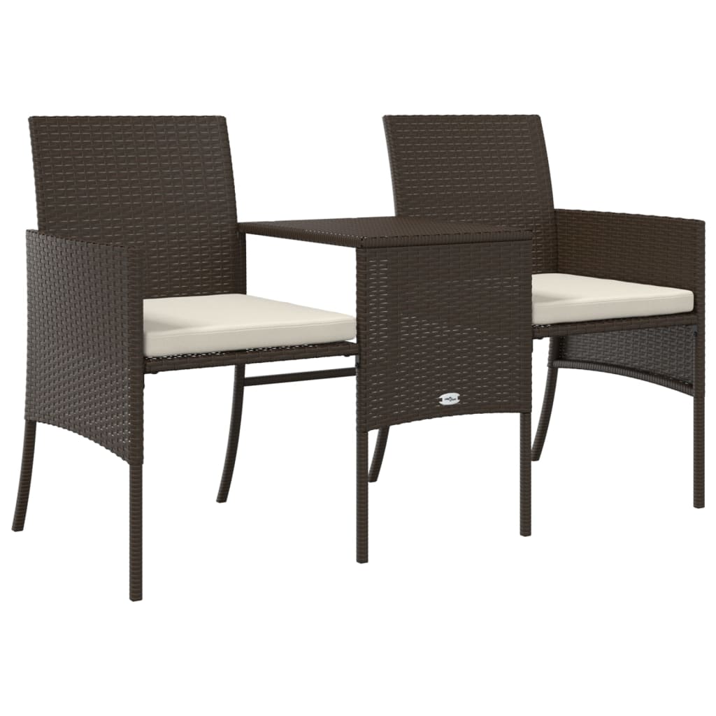 Brown Poly Rattan Garden Sofa Set - 2-Seater with Table & Stools