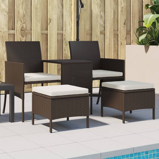 Brown Poly Rattan Garden Sofa Set - 2-Seater with Table & Stools
