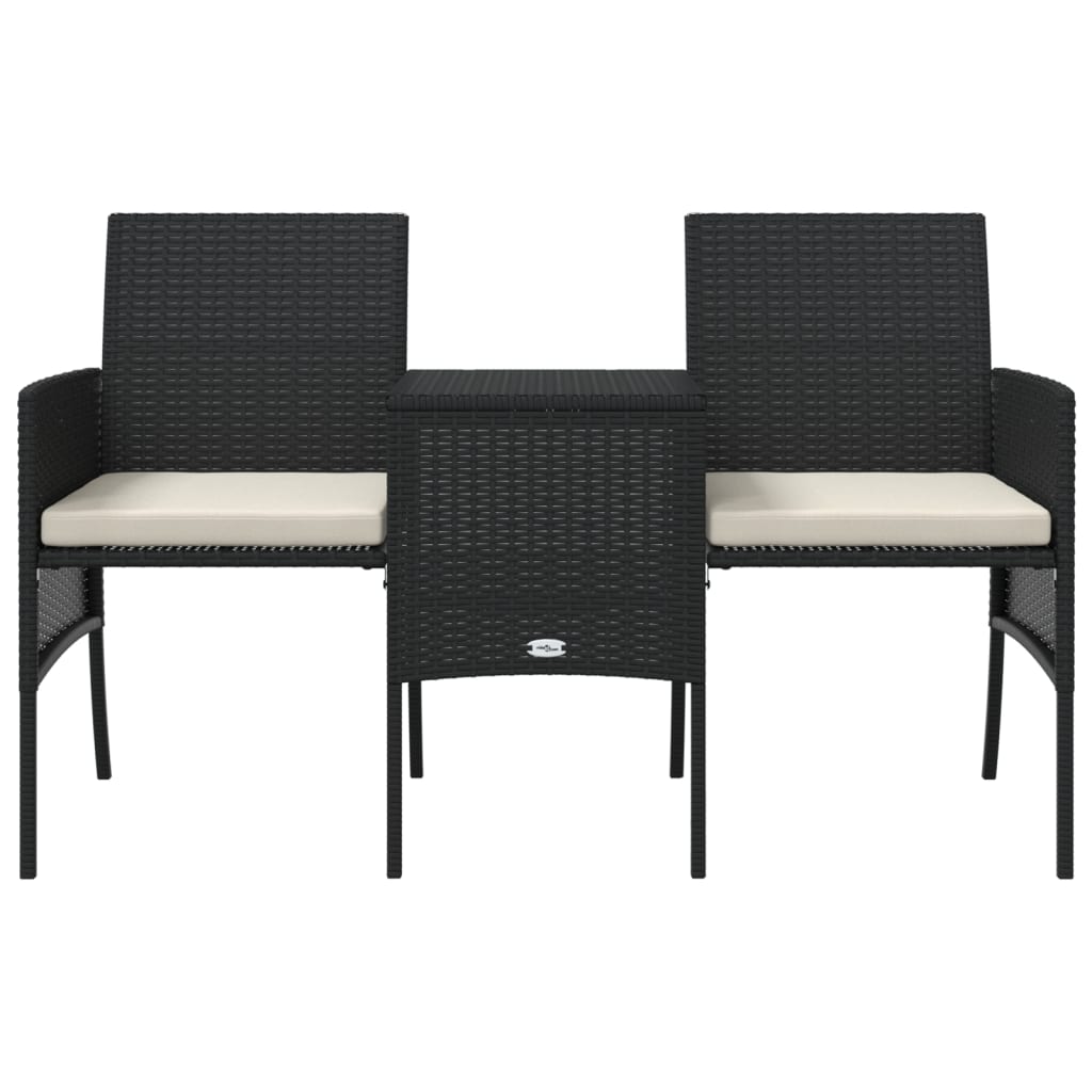 Black Poly Rattan 2-Seater Garden Sofa Set with Table & Stools