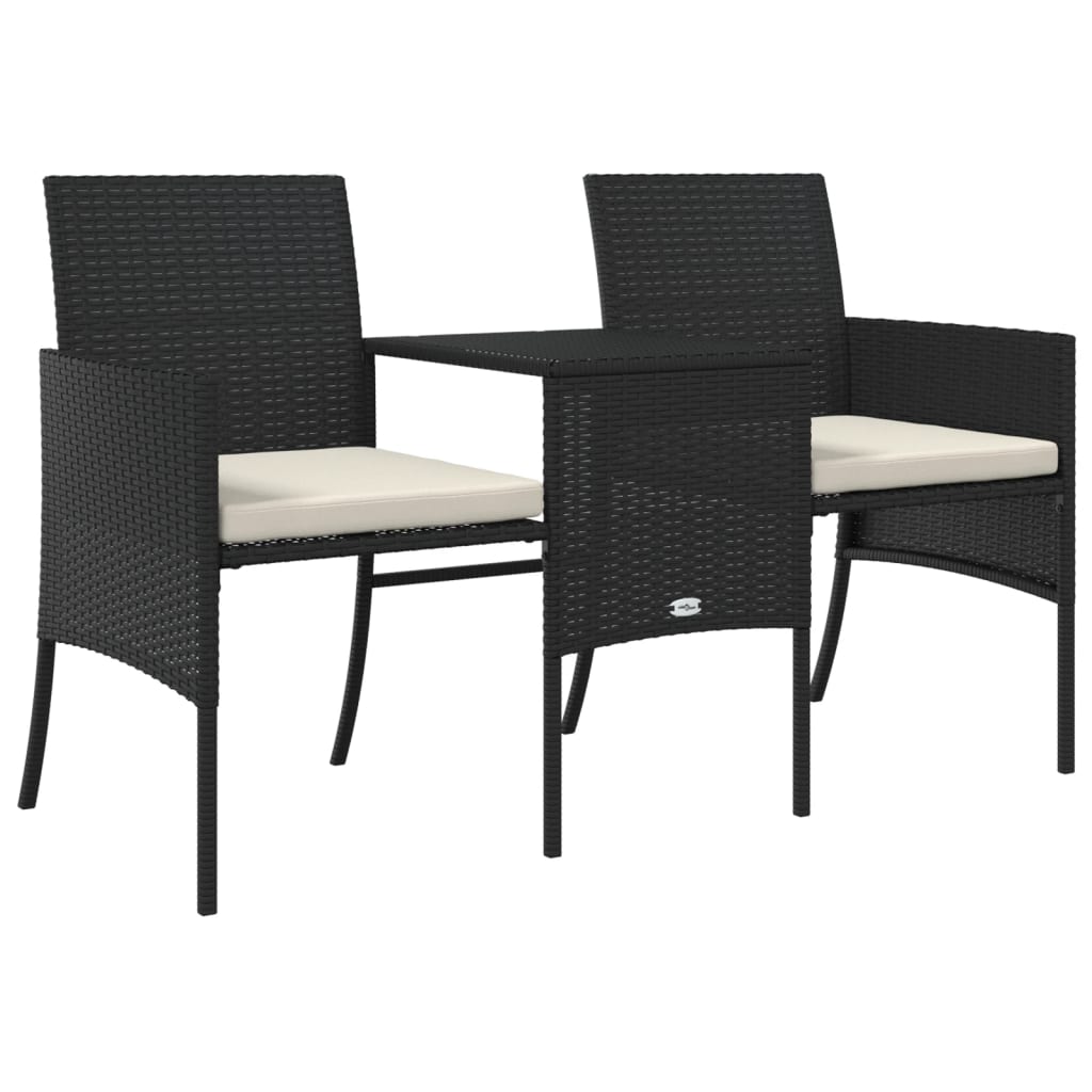 Black Poly Rattan 2-Seater Garden Sofa Set with Table & Stools