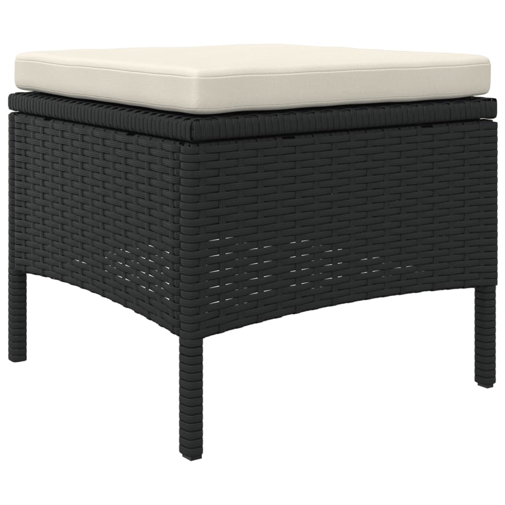 Black Poly Rattan 2-Seater Garden Sofa Set with Table & Stools