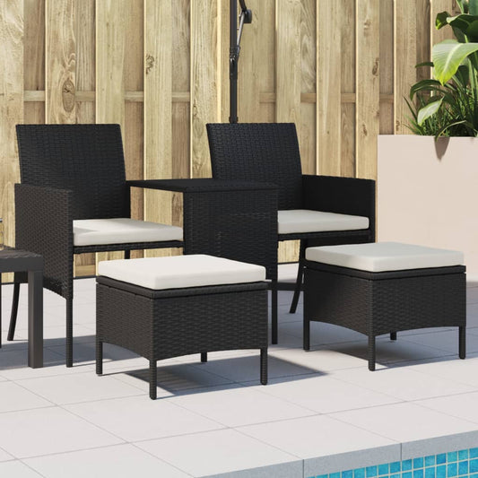Black Poly Rattan 2-Seater Garden Sofa Set with Table & Stools