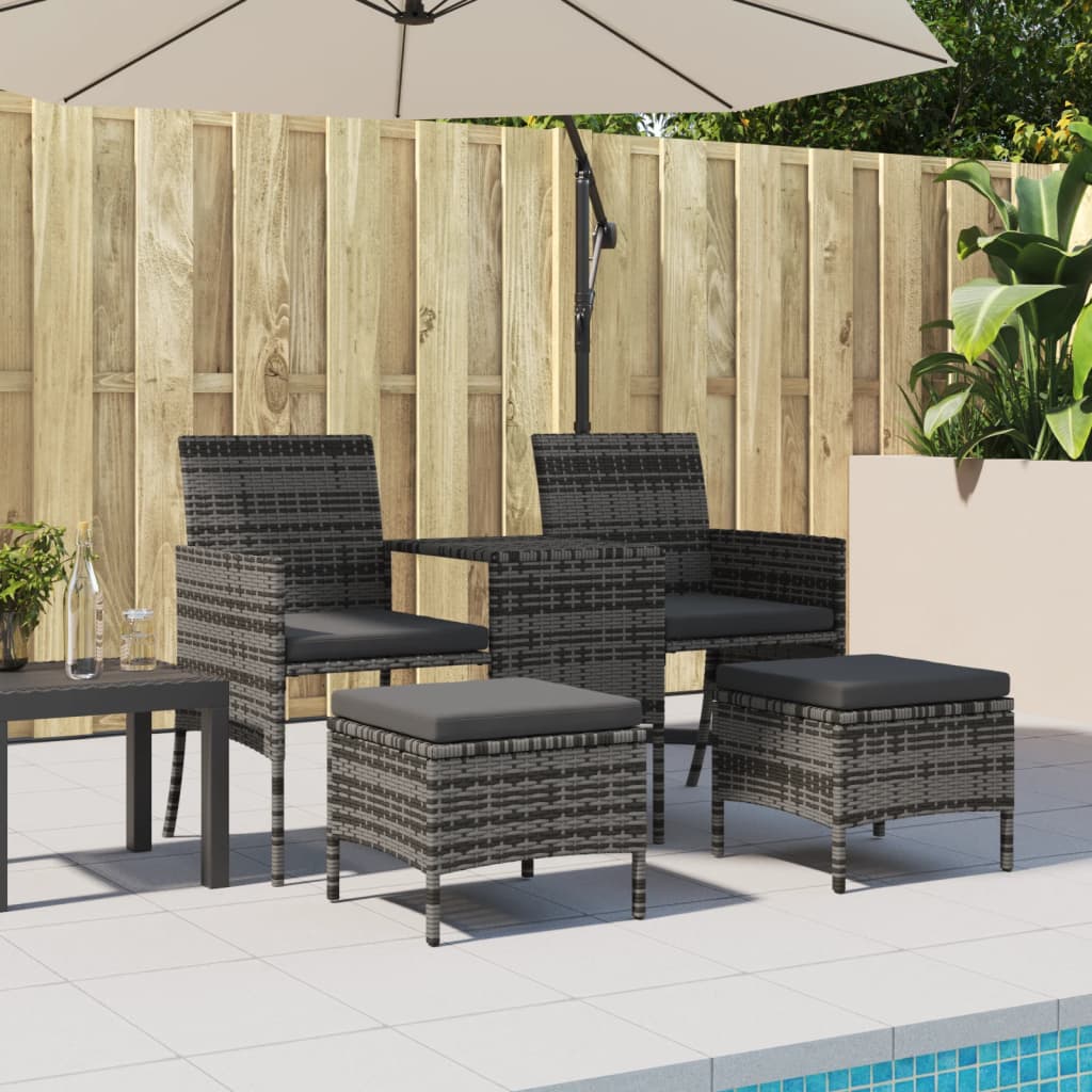 Grey Poly Rattan Garden Sofa Set: 2-Seater, Table & Stools
