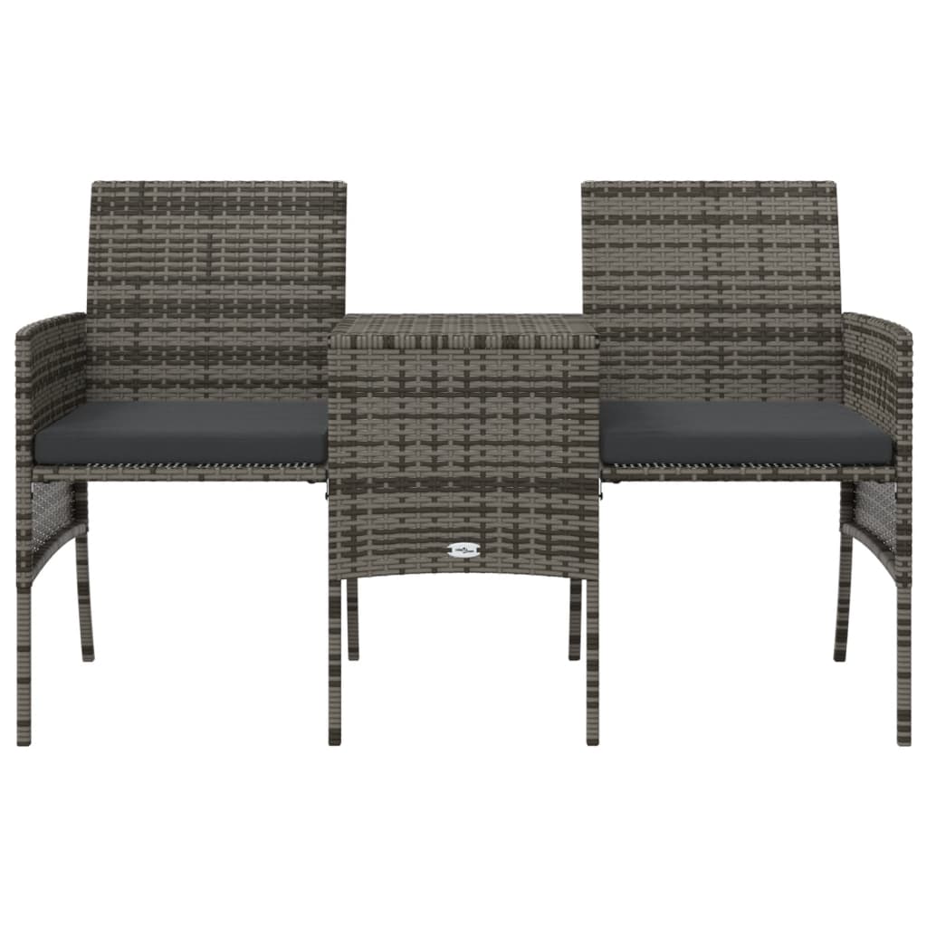 Grey Poly Rattan Garden Sofa Set: 2-Seater, Table & Stools