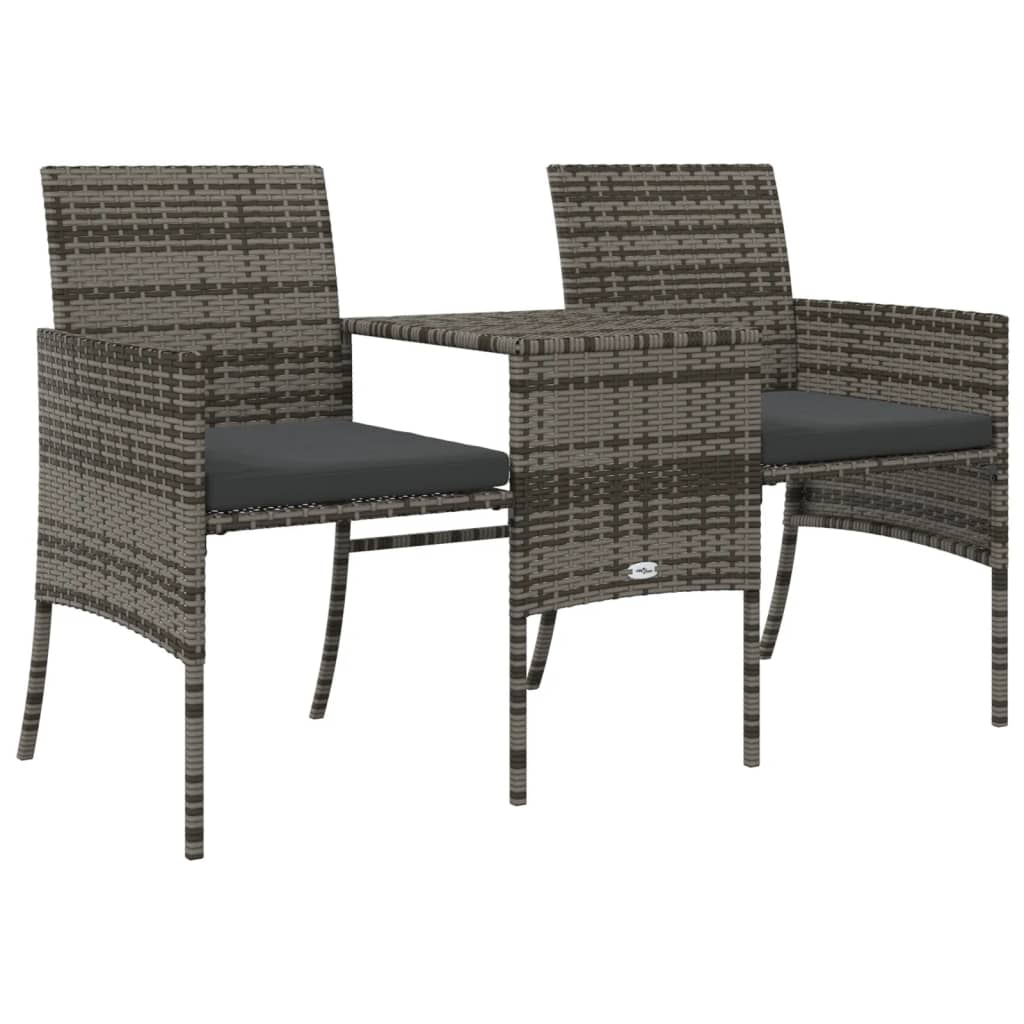 Grey Poly Rattan Garden Sofa Set: 2-Seater, Table & Stools