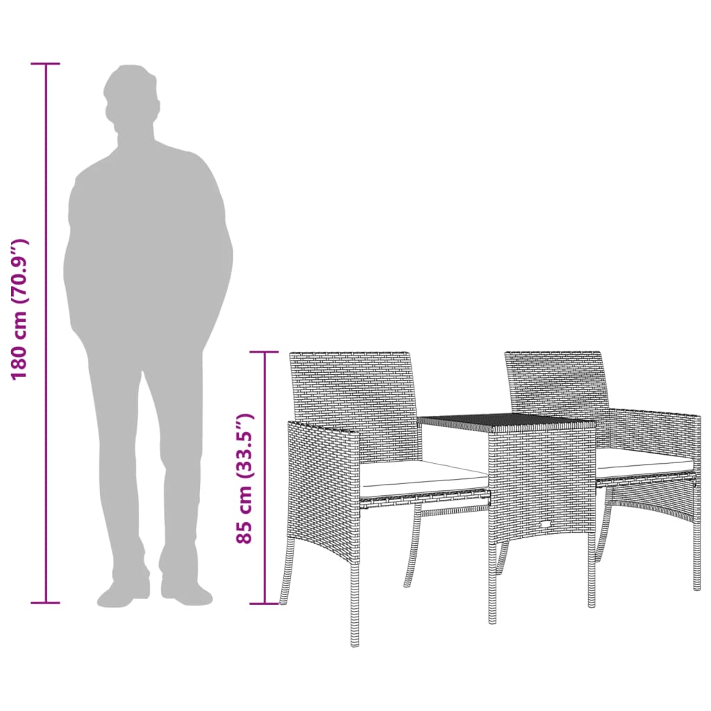 Grey Poly Rattan Garden Sofa Set: 2-Seater, Table & Stools