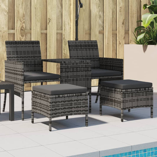 Grey Poly Rattan Garden Sofa Set: 2-Seater, Table & Stools