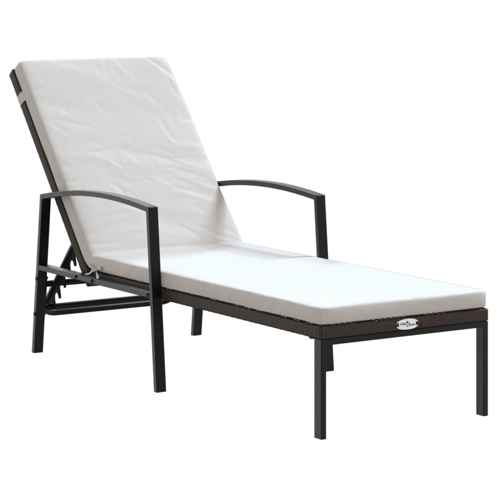 2-Piece Brown Poly Rattan Sun Loungers Set with Table