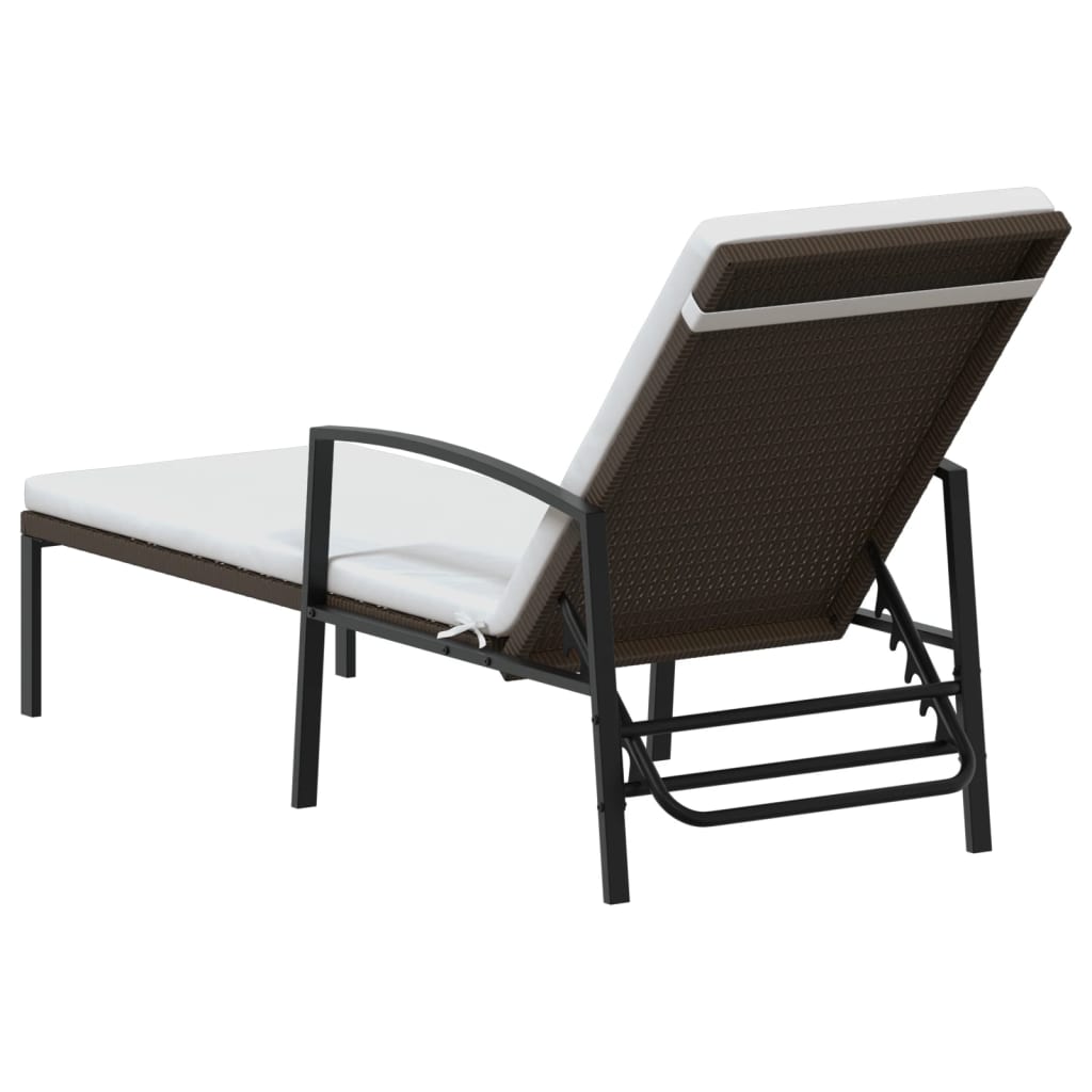 2-Piece Brown Poly Rattan Sun Loungers Set with Table