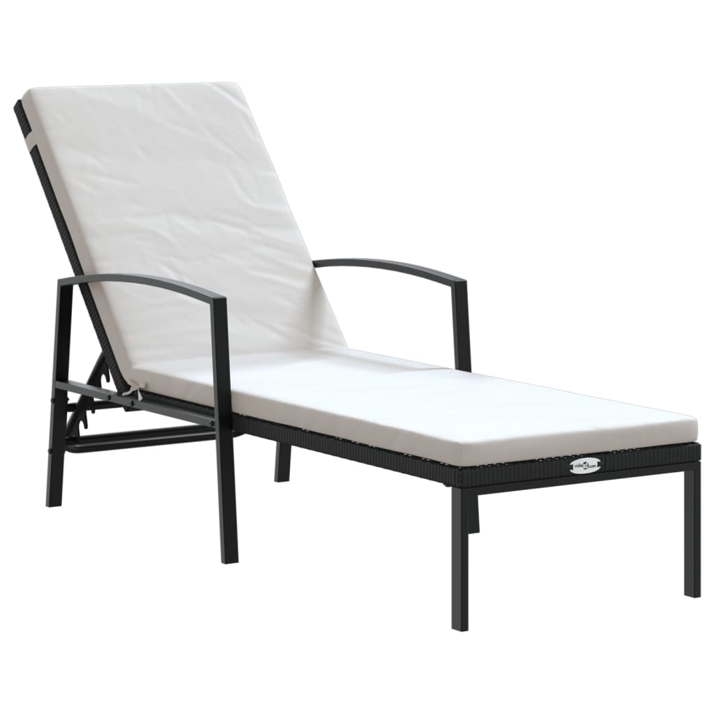 Black Poly Rattan Sun Loungers Set with Table - 2 pcs