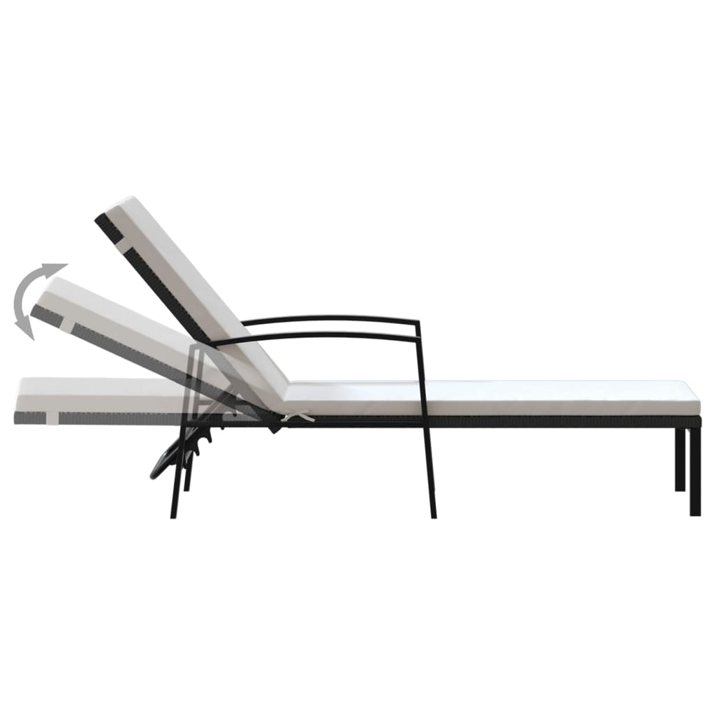 Black Poly Rattan Sun Loungers Set with Table - 2 pcs