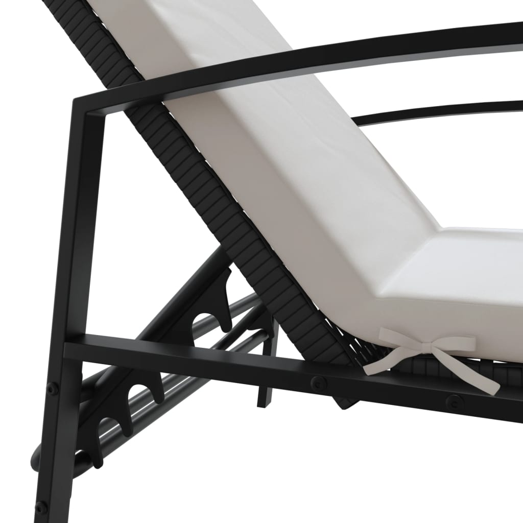 Black Poly Rattan Sun Loungers Set with Table - 2 pcs