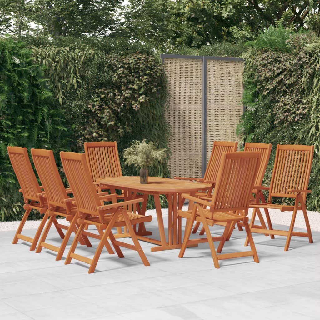 8-Piece Folding Garden Chairs Set - Solid Eucalyptus Wood