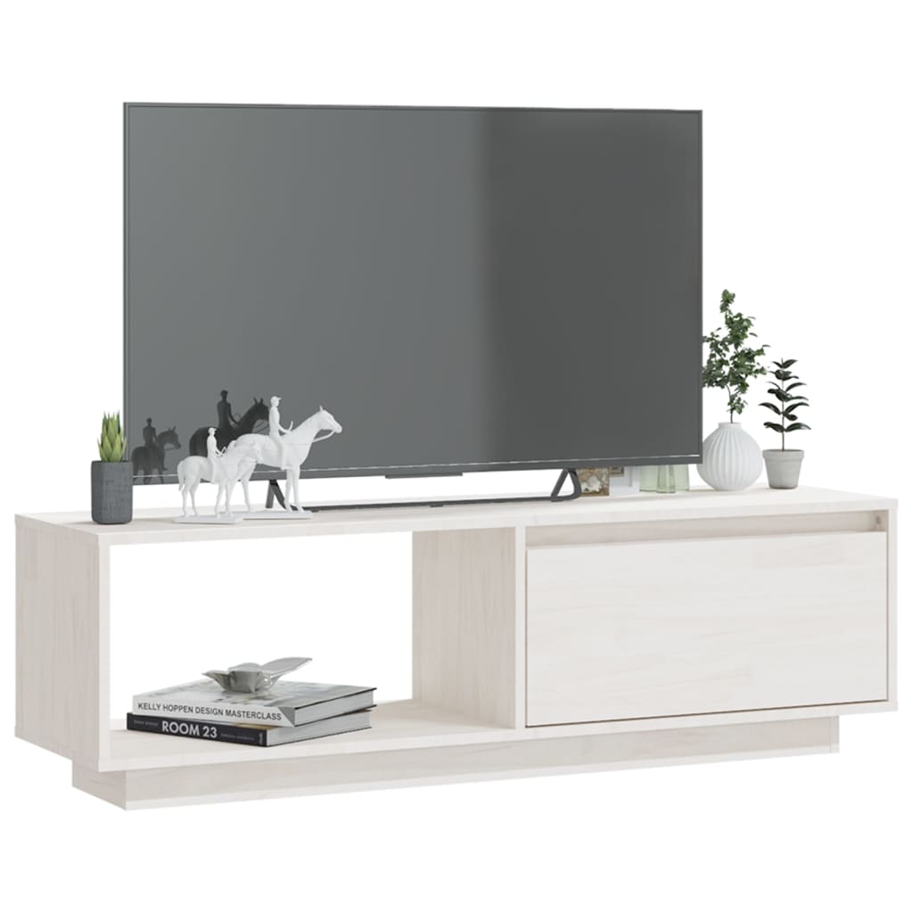 TV Cabinet White 110x30x33.5 cm Solid Pinewood