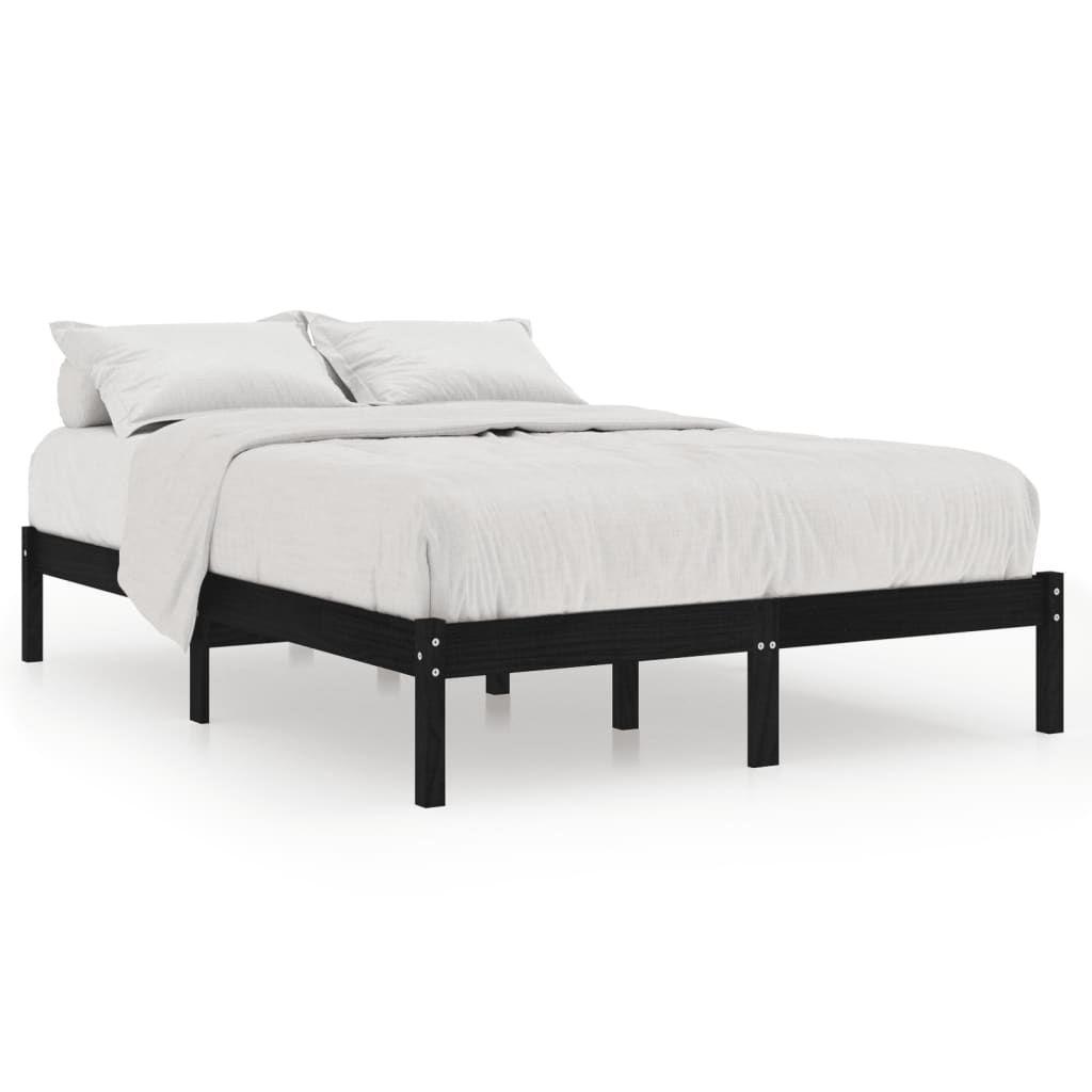 Black Solid Wood 140x190 cm Bed Frame - vidaXL 810001 (No Mattress)