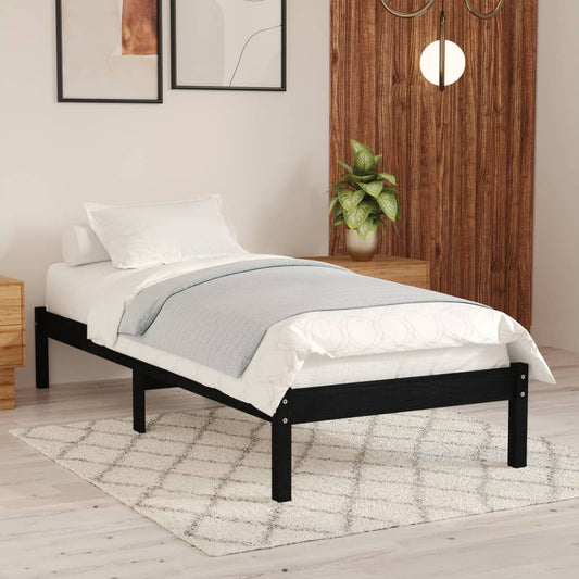 Black Solid Wood Bed Frame 100x200 cm | vidaXL 810011 (No Mattress)