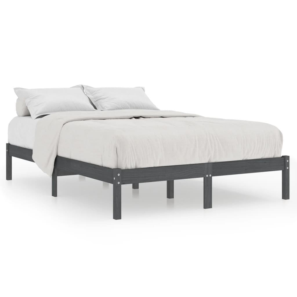Grey Solid Wood Bed Frame 200x200 cm - vidaXL 810039 (Mattress Not Included)