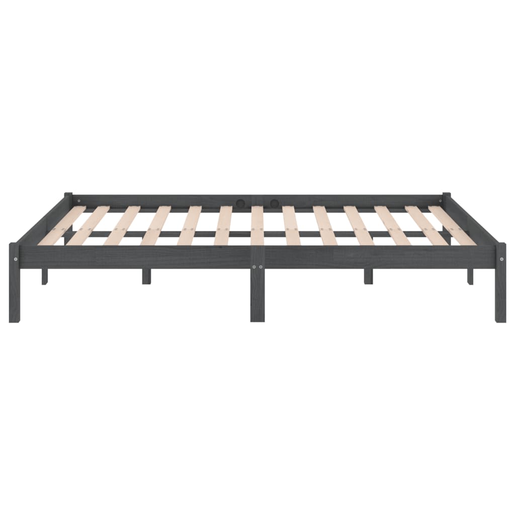 Grey Solid Wood Bed Frame 200x200 cm - vidaXL 810039 (Mattress Not Included)