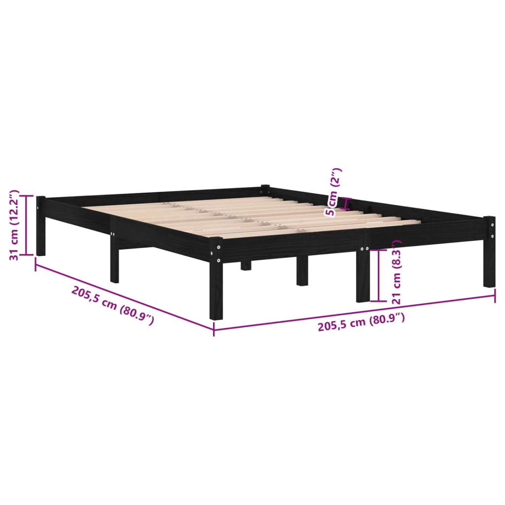 Black Solid Wood Bed Frame 200x200 cm - 810041 vidaXL (No Mattress)