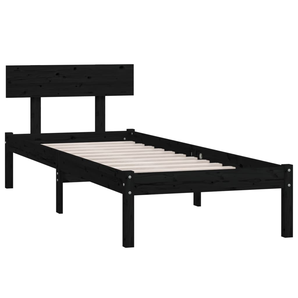 Black Solid Wood Small Single Bed Frame - Without Mattress