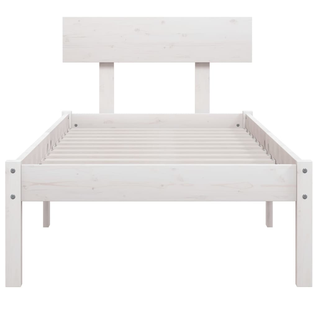White Solid Pine Wood Single Bed Frame (Mattress Not Included)