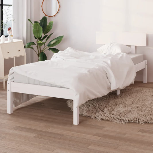 White Solid Pine Wood Single Bed Frame (Mattress Not Included)