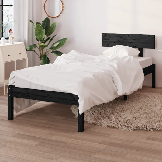 Black Solid Pine Single Bed Frame - No Mattress Included