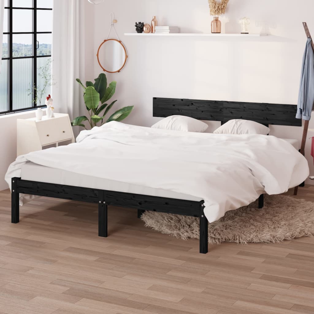 Black Solid Wood Small Double Bed Frame - No Mattress Included