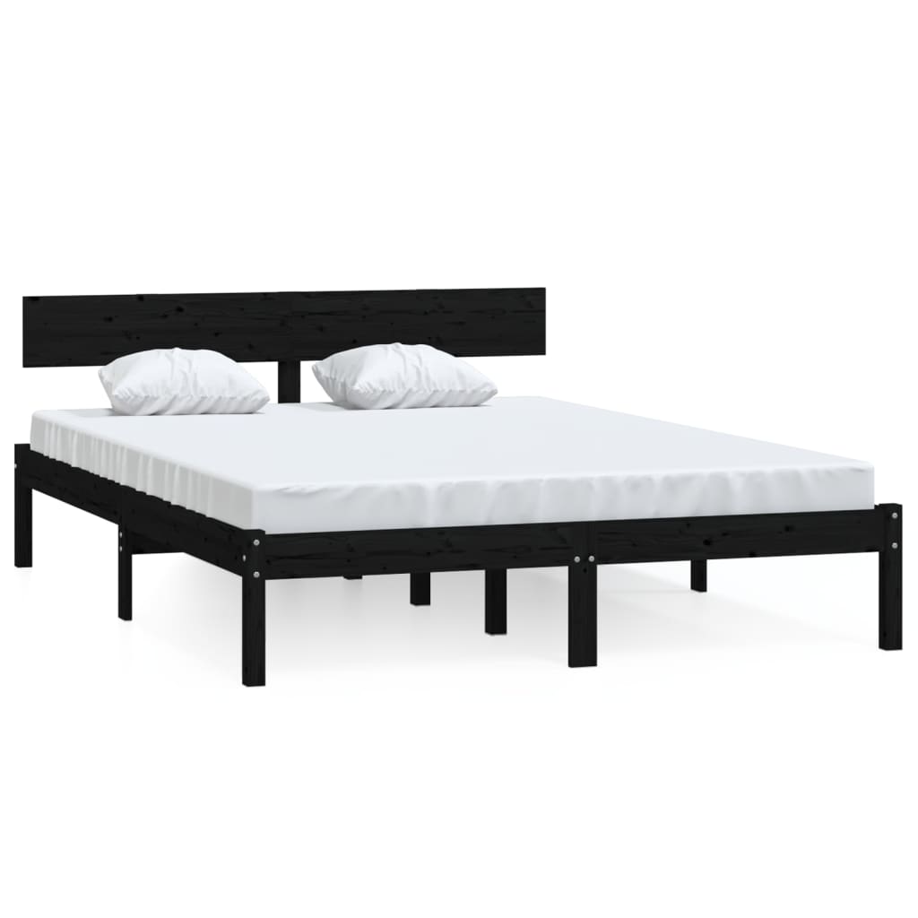 Black Solid Pine Wood Double Bed Frame - Mattress Not Included