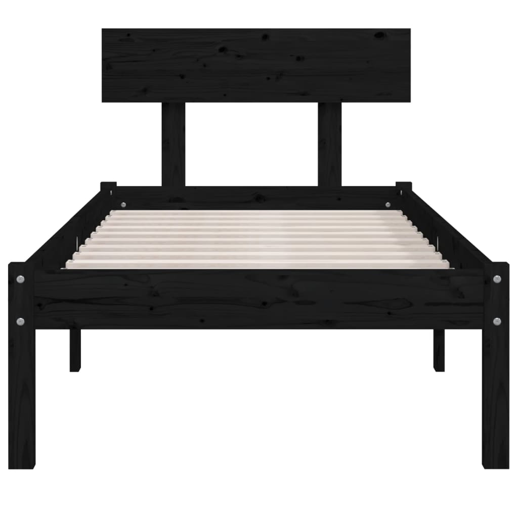 Solid Wood Black Bed Frame 90x200 cm - No Mattress Included