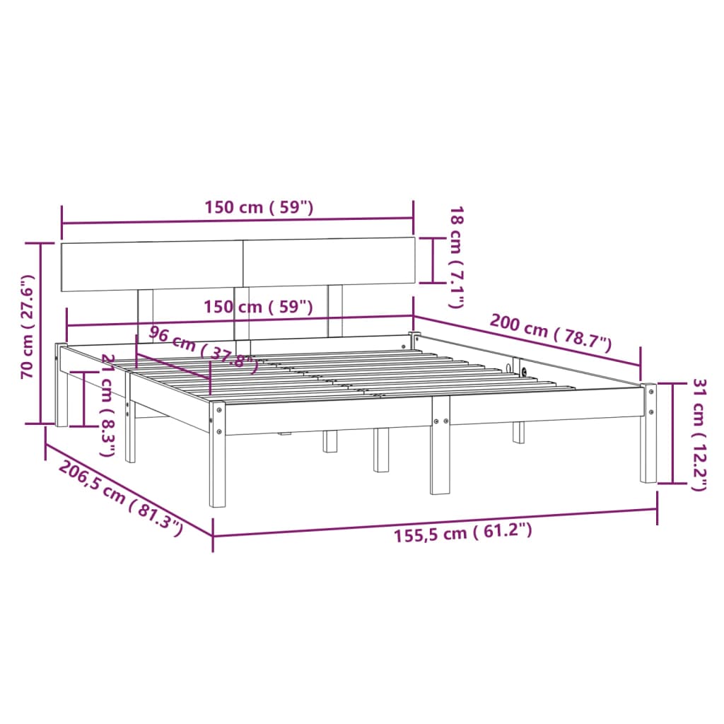 Bed Frame without Mattress Grey Solid Wood Pine King Size