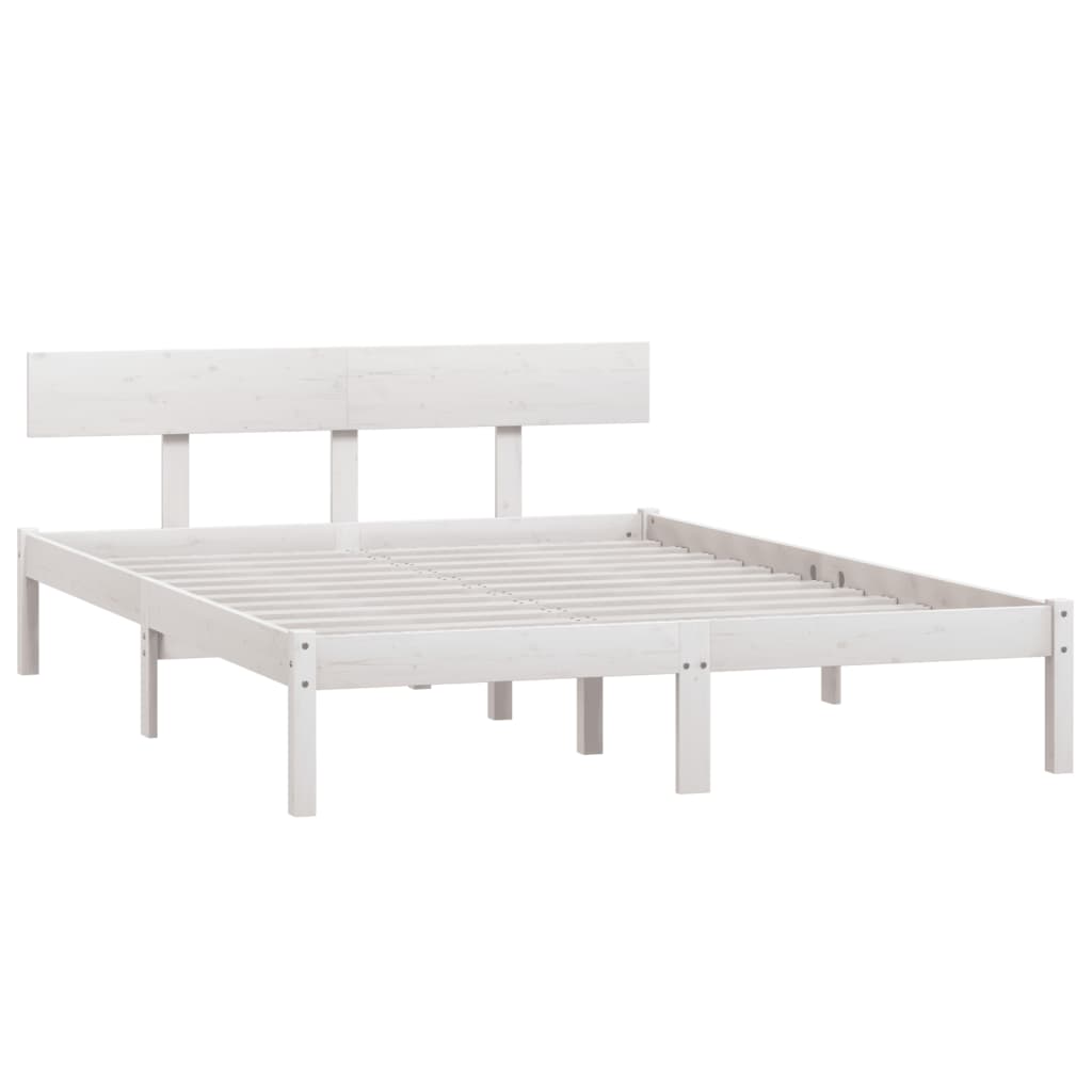 White Solid Wood Bed Frame 160x200 cm - Mattress Not Included
