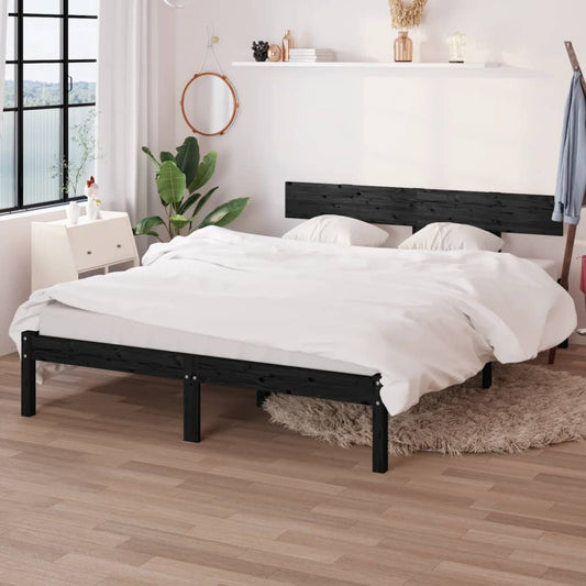 Black Solid Wood Bed Frame 160x200 cm - Mattress Not Included