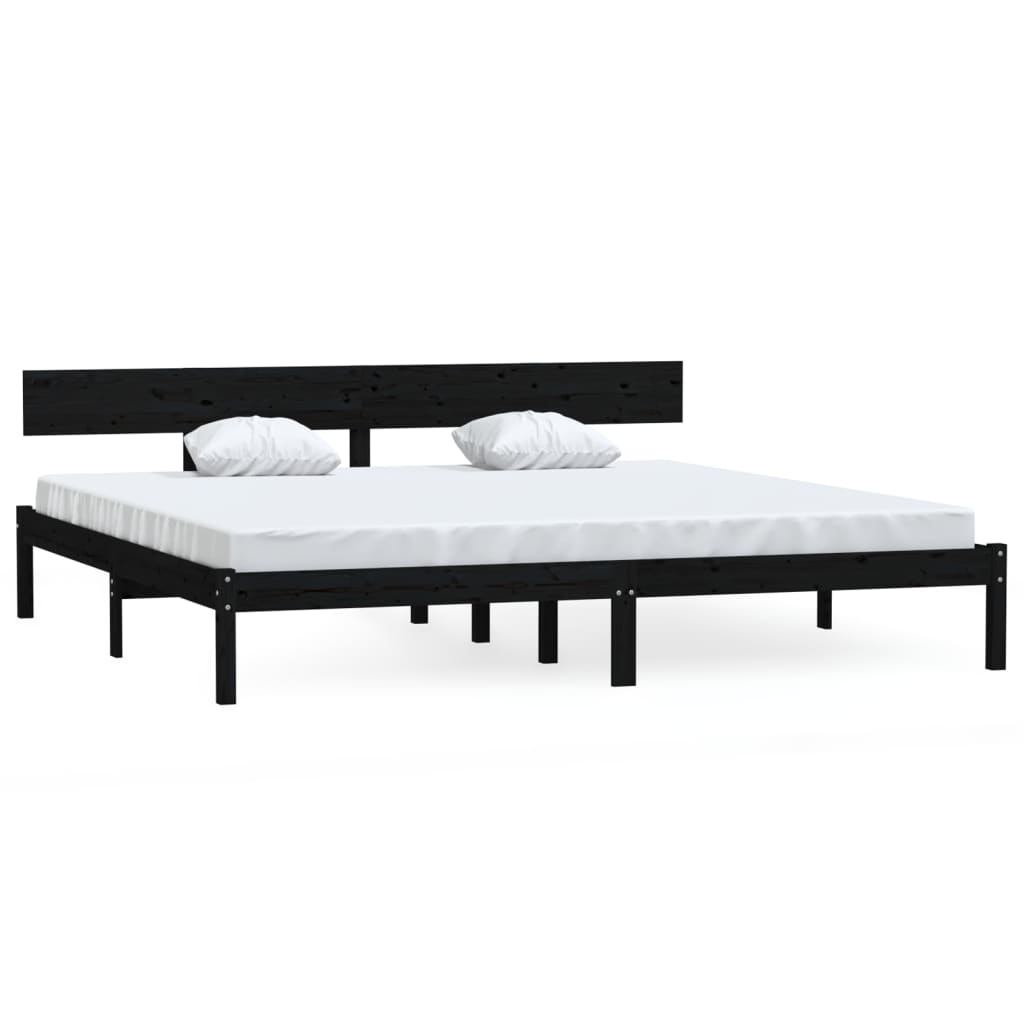 Super King Black Solid Wood Bed Frame - No Mattress Included