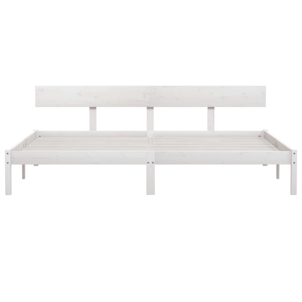 Solid Wood White Bed Frame 200x200 cm - No Mattress Included