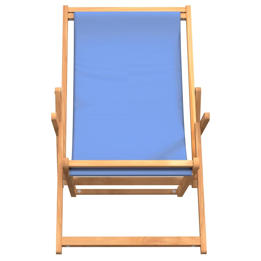 Teak Folding Beach Chair - Solid Wood, Blue Upholstery