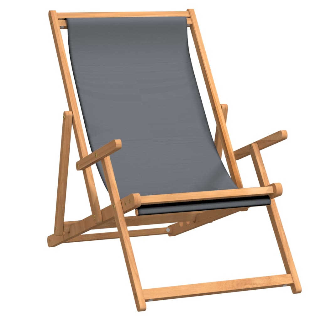 Teak Grey Folding Beach Chair - Solid Wood Comfort & Style