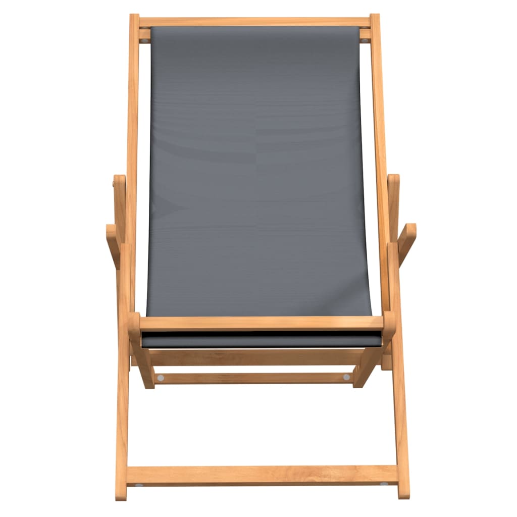 Teak Grey Folding Beach Chair - Solid Wood Comfort & Style