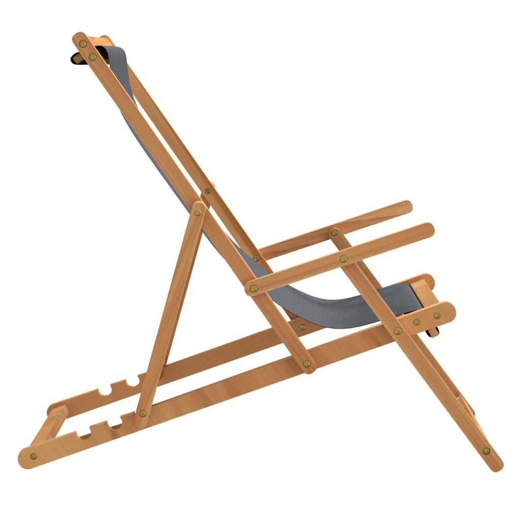 Teak Grey Folding Beach Chair - Solid Wood Comfort & Style